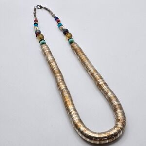 Beaded‎ Necklace Women Silver Tone Multi Color Stacked Disc Boho Style